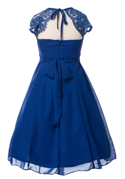 Beautiful Royal Blue Chiffon Flower Girl Dress with Lace Back Flower G –  Olivia Koo