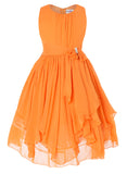 Olivia Koo Yoryu Chiffon Asymmetric Ruffled Flower Girl Dress Orange