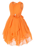 Olivia Koo Yoryu Chiffon Asymmetric Ruffled Flower Girl Dress Orange