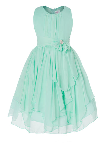 Olivia Koo Yoryu Chiffon Asymmetric Ruffled Flower Girl Dress Mint