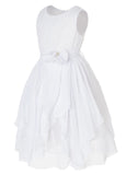 Olivia Koo Yoryu Chiffon Asymmetric Ruffled Flower Girl Dress White