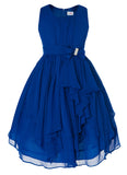 Olivia Koo Yoryu Chiffon Asymmetric Ruffled Flower Girl Dress Navy