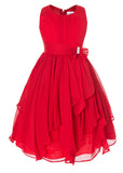 Olivia Koo Yoryu Chiffon Asymmetric Ruffled Flower Girl Dress Red