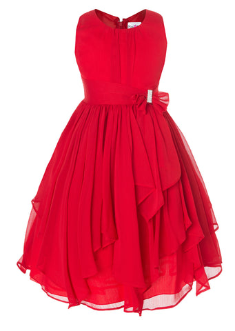 Olivia Koo Yoryu Chiffon Asymmetric Ruffled Flower Girl Dress Red