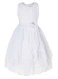 Olivia Koo Yoryu Chiffon Asymmetric Ruffled Flower Girl Dress White