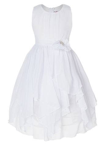 Olivia Koo Yoryu Chiffon Asymmetric Ruffled Flower Girl Dress White