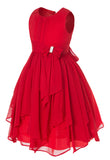 Olivia Koo Yoryu Chiffon Asymmetric Ruffled Flower Girl Dress Red