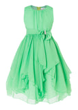 Olivia Koo Yoryu Chiffon Asymmetric Ruffled Flower Girl Dress Lime