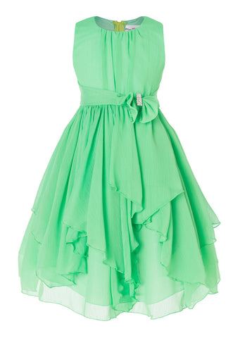 Olivia Koo Yoryu Chiffon Asymmetric Ruffled Flower Girl Dress Lime