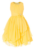 Olivia Koo Yoryu Chiffon Asymmetric Ruffled Flower Girl Dress Yellow