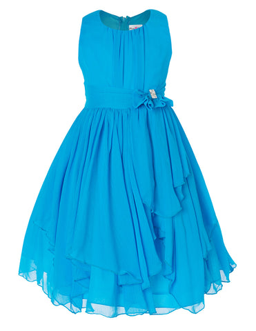 Olivia Koo Yoryu Chiffon Asymmetric Ruffled Flower Girl Dress Turquoise