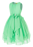 Olivia Koo Yoryu Chiffon Asymmetric Ruffled Flower Girl Dress Lime