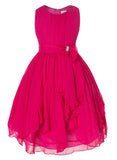 Olivia Koo Yoryu Chiffon Asymmetric Ruffled Flower Girl Dress Fuchsia