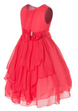 Olivia Koo Yoryu Chiffon Asymmetric Ruffled Flower Girl Dress Coral