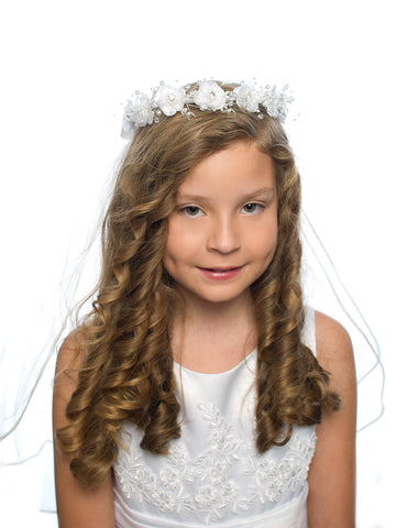 OLIVIA KOO Girls First Communion White Floral Wreath Veil