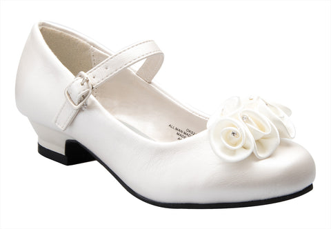 Ivory Mary Jane Shoes with Pretty Satin Rolled Rosettes Patent Leather