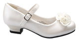 Ivory Mary Jane Shoes with Pretty Satin Rolled Rosettes Patent Leather