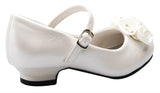 Ivory Mary Jane Shoes with Pretty Satin Rolled Rosettes Patent Leather