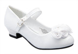 White Mary Jane Shoes with Pretty Satin Rolled Rosettes Patent Leather