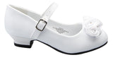 White Mary Jane Shoes with Pretty Satin Rolled Rosettes Patent Leather