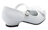 White Mary Jane Shoes with Pretty Satin Rolled Rosettes Patent Leather