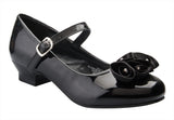 Black Mary Jane Shoes with Pretty Satin Rolled Rosettes Patent Leather