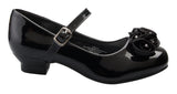 Black Mary Jane Shoes with Pretty Satin Rolled Rosettes Patent Leather