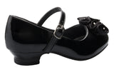 Black Mary Jane Shoes with Pretty Satin Rolled Rosettes Patent Leather