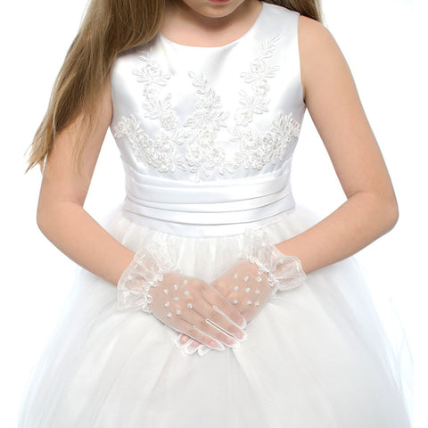 OLIVIA KOO Exquisite White Communion Lacy Trim Girls Glove