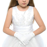 OLIVIA KOO White First Communion Girls Glove with Pearls Cross