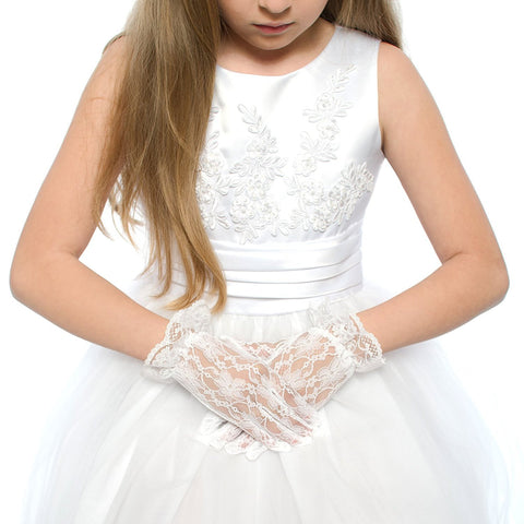 OLIVIA KOO White Gorgeous First Communion Lacy Girls Glove