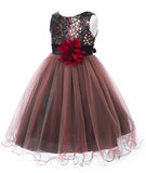 Sparkling Multi Sequins Bodice Double Tulle Skirt Flower Girl Dresses Red