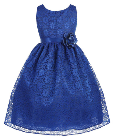 Victorian Floral Lace Flower Girl Dresses Royal Blue