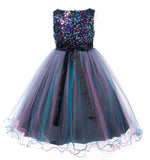 Sparkling Multi Sequins Bodice Double Tulle Skirt Flower Girl Dresses Teal Blue