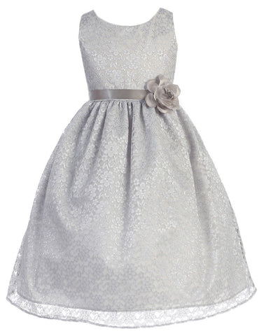 Victorian Floral Lace Flower Girl Dresses Silver