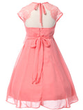 Beautiful Coral Chiffon Flower Girl Dress with Lace Back Flower Girl Dresses