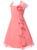 Beautiful Coral Chiffon Flower Girl Dress with Lace Back Flower Girl Dresses