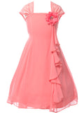 Beautiful Coral Chiffon Flower Girl Dress with Lace Back Flower Girl Dresses