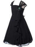 Beautiful Black Chiffon Flower Girl Dress with Lace Back Flower Girl Dresses