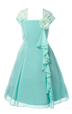 Beautiful Mint Chiffon Flower Girl Dress with Lace Back Flower Girl Dresses