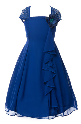 Beautiful Royal Blue Chiffon Flower Girl Dress with Lace Back Flower Girl Dresses