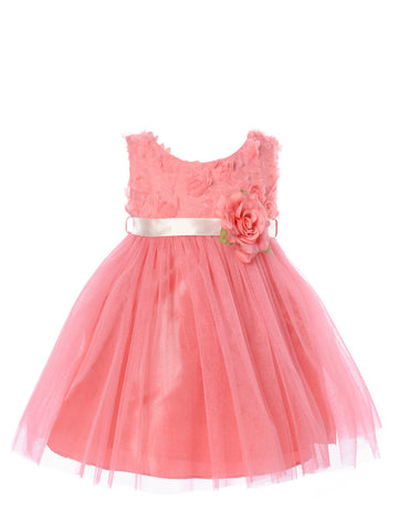 Lovely Coral Rosebud Bodice Infant Flower Girl Dresses