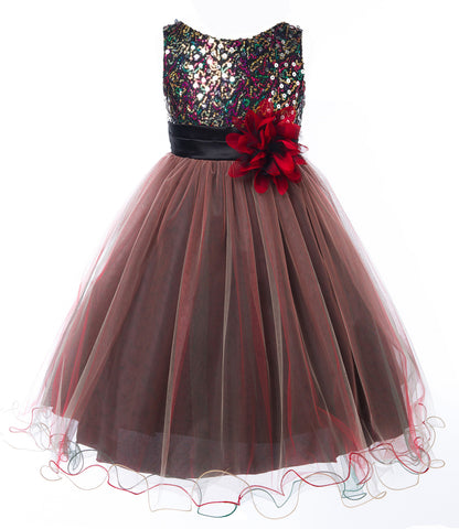 Sparkling Multi Sequins Bodice Double Tulle Skirt Flower Girl Dresses Red