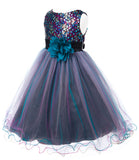 Sparkling Multi Sequins Bodice Double Tulle Skirt Flower Girl Dresses Teal Blue