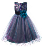 Sparkling Multi Sequins Bodice Double Tulle Skirt Flower Girl Dresses Teal Blue