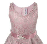 V-Neck Dusty Rose Floral Lace Flower Girl Dress with Sparkle Sash