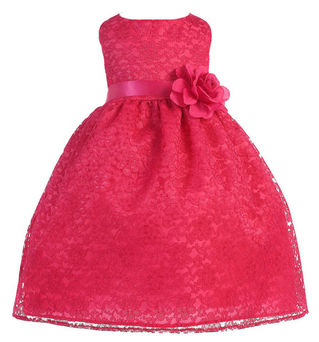 Jackie Floral Lace Infant Baby Flower Girl Dresses Fuchsia