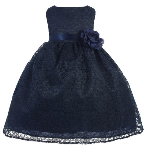 Jackie Floral Lace Infant Baby Flower Girl Dresses Navy