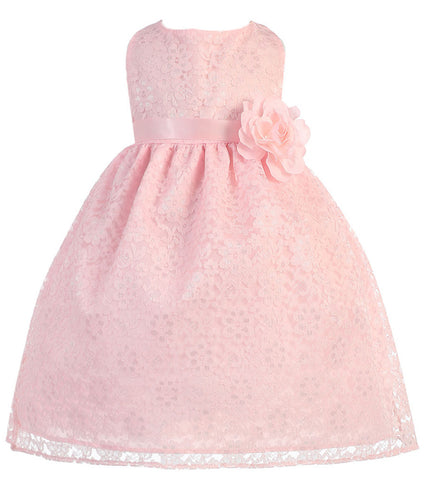 Jackie Floral Lace Infant Baby Flower Girl Dresses Pink