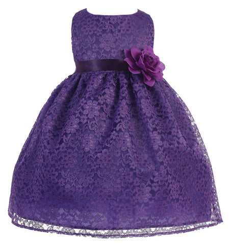 Jackie Floral Lace Infant Baby Flower Girl Dresses Purple